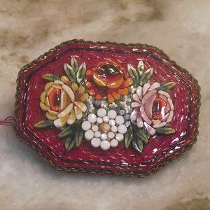 Micro mosaic pin red floral